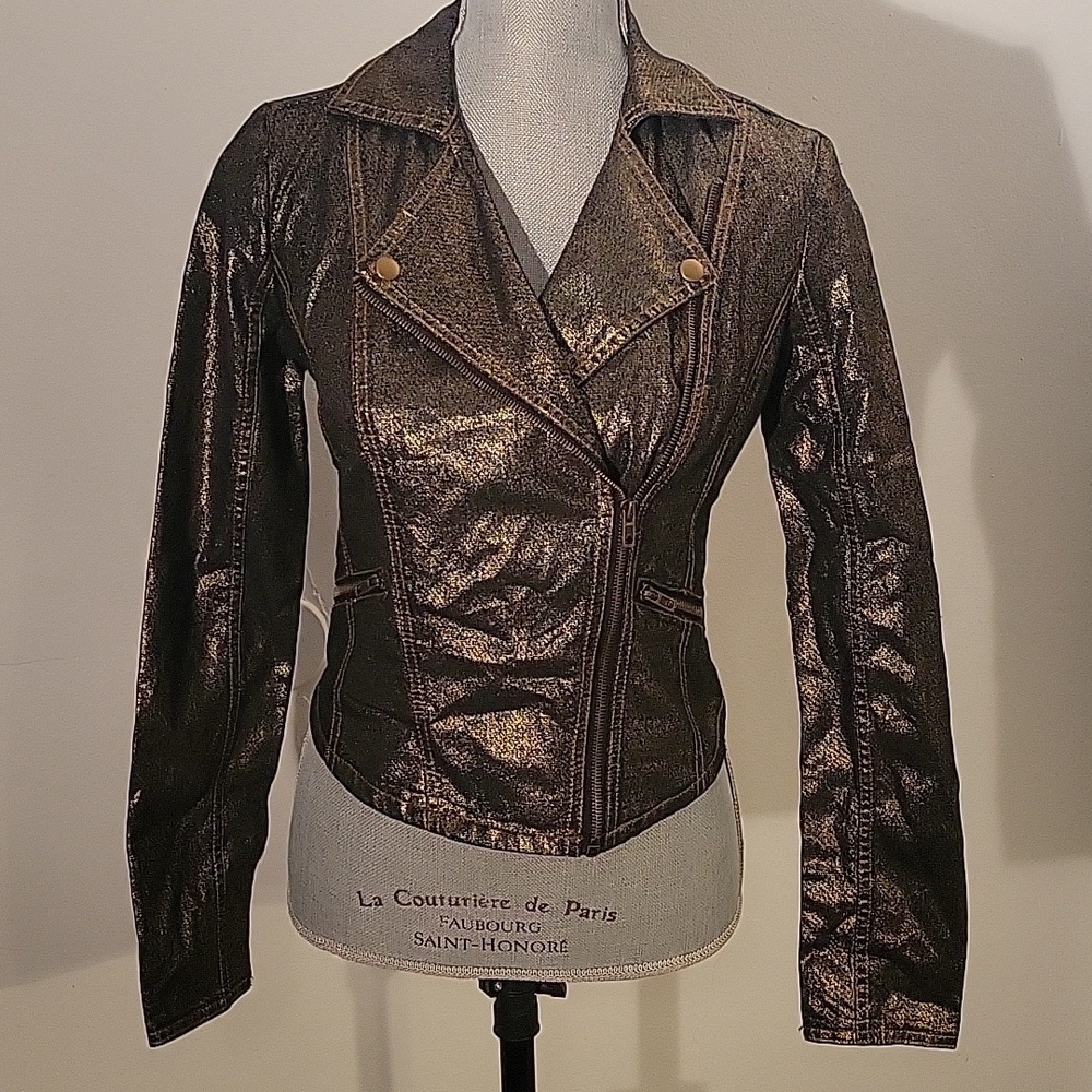 Rock & Republic Women's Foil Denim Motorcycle Jacket, Size: S